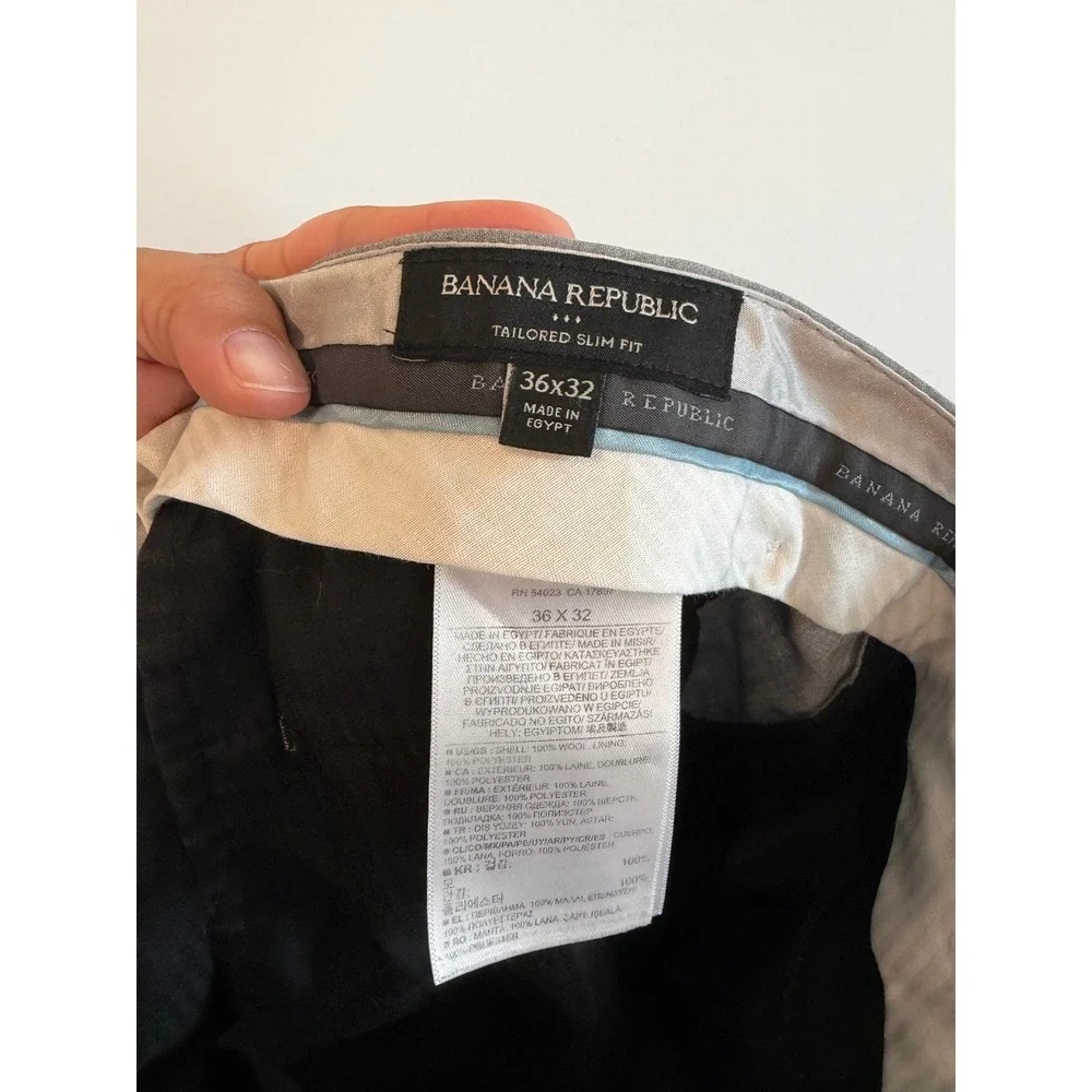 Banana Republic Mens 36x32 Tailored Slim Fit Grey 100% Wool Dress Pants Trousers